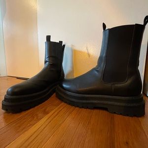 ASOS DESIGN chelsea calf boots in black faux leather
